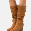 Anna Field Wedge Boots - Cognac