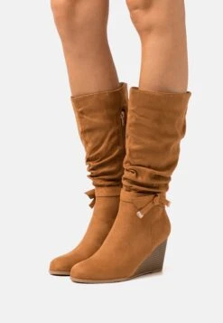 Anna Field Wedge Boots - Cognac