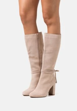 Leather - High Heeled Boots - Beige